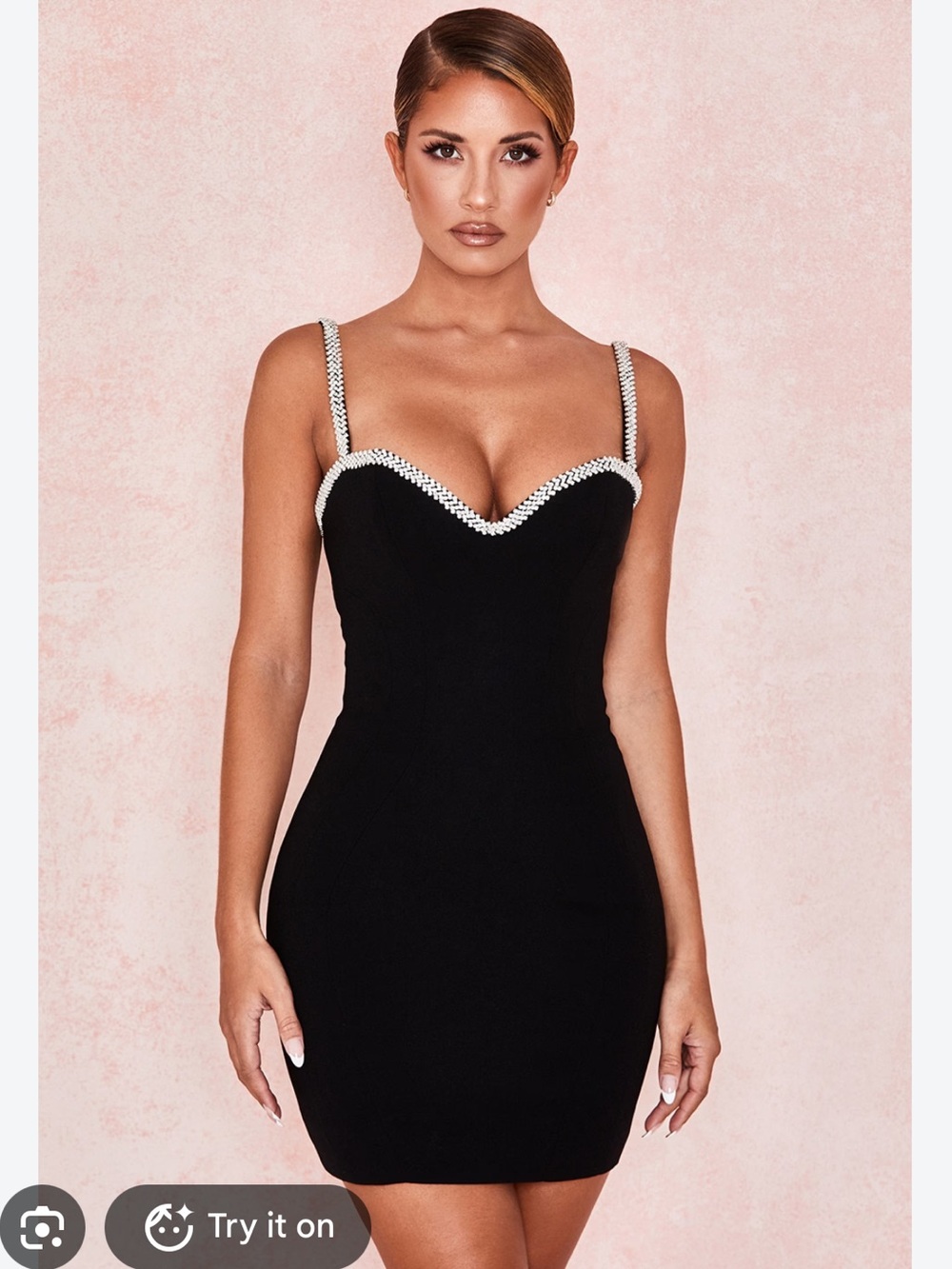 House of CB Black Gloriana Black Crystal Trim Mini Dress